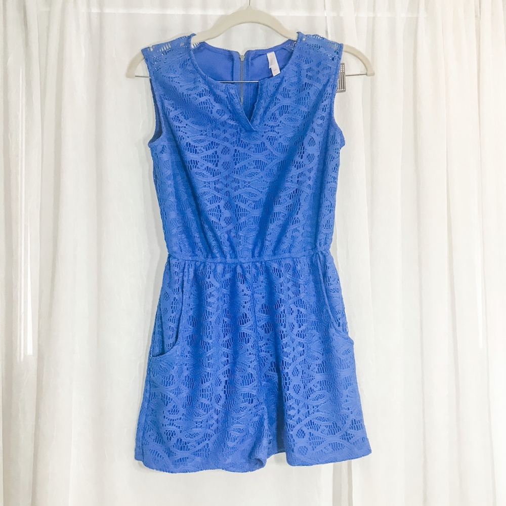 Xhiliration Lace Blue Romper